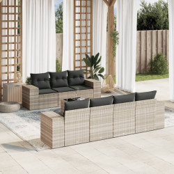 8 Pcs conj. sofás jardim c/ almofadões vime PE cinzento-claro