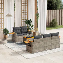 6 Pcs conjunto sofás de jardim com almofadões vime cinzento