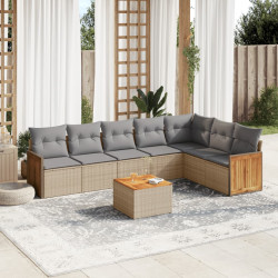 8 Pcs conjunto de sofás p/ jardim com almofadões vime PE bege