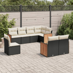8 Pcs conjunto sofás de jardim com almofadões vime PE preto