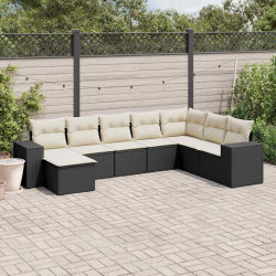 8 Pcs conjunto sofás de jardim com almofadões vime PE preto