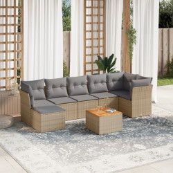 8 Pcs conj. sofás jardim c/ almofadões vime PE bege misturado