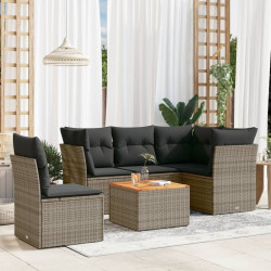 6 Pcs conjunto sofás de jardim com almofadões vime cinzento