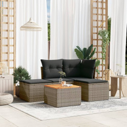 5 Pcs conjunto sofás de jardim c/ almofadões vime PE cinzento