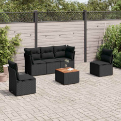 6 Pcs conjunto sofás de jardim c/ almofadões vime PE preto