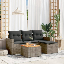 5 Pcs conjunto sofás de jardim c/ almofadões vime PE cinzento
