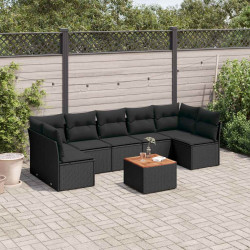 8 Pcs conjunto sofás de jardim com almofadões vime PE preto