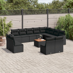 13 Pcs conjunto de sofás de jardim com almofadões vime PE preto