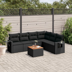 7 Pcs conjunto de sofás p/ jardim c/ almofadões vime PE preto
