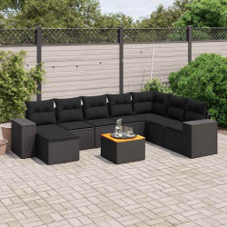9 Pcs conjunto de sofás p/ jardim c/ almofadões vime PE preto
