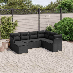 7 Pcs conjunto de sofás p/ jardim c/ almofadões vime PE preto