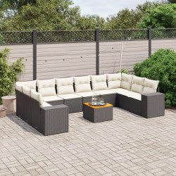 11 Pcs conjunto sofás de jardim c/ almofadões vime PE preto