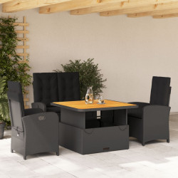 4 Pcs conjunto de jardim p/ jardim c/ almofadões vime PE preto