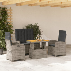 4 Pcs conjunto de jantar p/ jardim c/ almofadões vime PE cinza