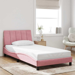 Estrutura de cama sem colchão hanko 100x200 cm veludo rosa