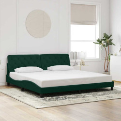 Estrutura de cama sem colchão 200x200 cm veludo verde-escuro