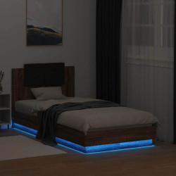 Estrutura cama cabeceira/luzes LED 75x190 cm carvalho castanho