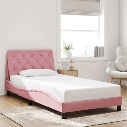 Estrutura de cama sem colchão 100x200 cm veludo rosa