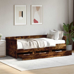 Sofá-cama com gavetas sem colchão 75x190 cm carvalho fumado