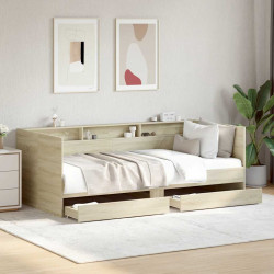 Sofá-cama com gavetas sem colchão 90x190 cm carvalho sonoma