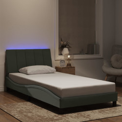 Estrutura de cama com LED sem colchão hanko 100x200 cm veludo cinzento-claro