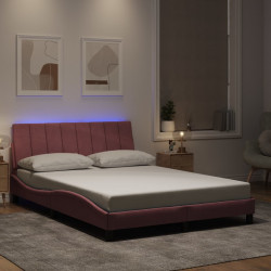 Estrutura de cama com LED sem colchão hanko 140x190 cm veludo rosa