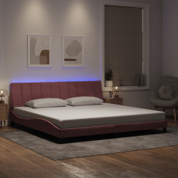 Estrutura de cama com LED sem colchão hanko 200x200 cm veludo rosa