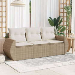 3 Pcs conjunto de sofás p/ jardim com almofadões vime PE bege