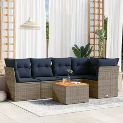 6 Pcs conjunto sofás p/ jardim c/ almofadões vime PE cinzento