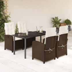 5 Pcs conjunto jantar p/ jardim c/ almofadões vime PE castanho