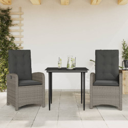 3 Pcs conjunto de jantar p/ jardim c/ almofadões vime PE cinza