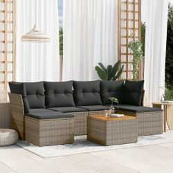 7 Pcs conjunto sofás p/ jardim c/ almofadões vime PE cinzento
