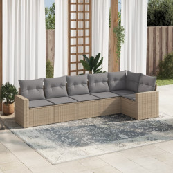 6 Pcs conjunto de sofás p/ jardim com almofadões vime PE bege