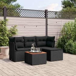 5 Pcs conjunto sofás de jardim com almofadões vime PE preto