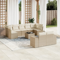 10 Pcs conjunto de sofás p/ jardim com almofadões vime PE bege