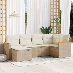 6 Pcs conjunto de sofás p/ jardim com almofadões vime PE bege