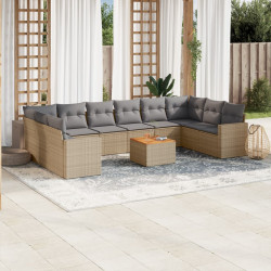 11 Pcs conjunto sofás de jardim c/ almofadões vime PE bege