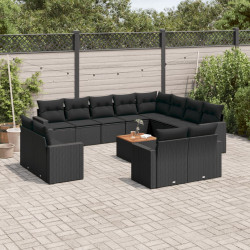 13 Pcs conjunto de sofás de jardim com almofadões vime PE preto