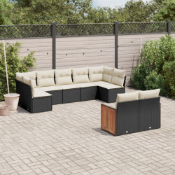 9 Pcs conjunto de sofás p/ jardim c/ almofadões vime PE preto