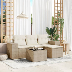 5 Pcs conjunto de sofás p/ jardim com almofadões vime PE bege