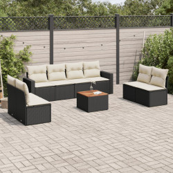9 Pcs conjunto de sofás p/ jardim c/ almofadões vime PE preto