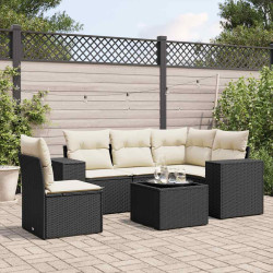 6 Pcs conjunto sofás de jardim c/ almofadões vime PE preto