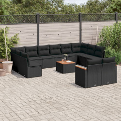 13 Pcs conjunto de sofás de jardim com almofadões vime PE preto