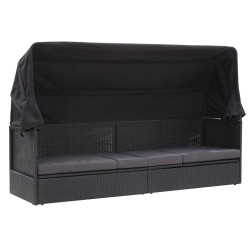 Sofá-cama de exterior com toldo vime PE preto