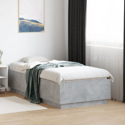 Estrutura de cama c/ luzes LED derivados madeira cinza-cimento