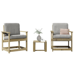 3 Pcs conjunto lounge de jardim madeira de pinho impregnada