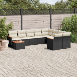10 Pcs conjunto sofás de jardim c/ almofadões vime PE preto