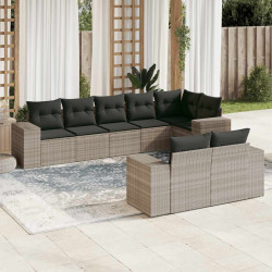 8 Pcs conj. sofás jardim c/ almofadões vime PE cinzento-claro
