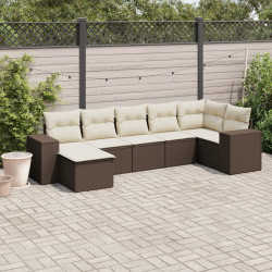 7 Pcs conjunto de sofás jardim c/ almofadões vime PE castanho