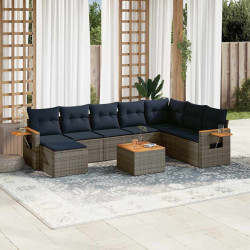9 Pcs conjunto sofás p/ jardim c/ almofadões vime PE cinzento